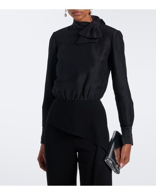 Roland Mouret Black Bow-Detail Jacquard Ramie And Silk Bodysuit
