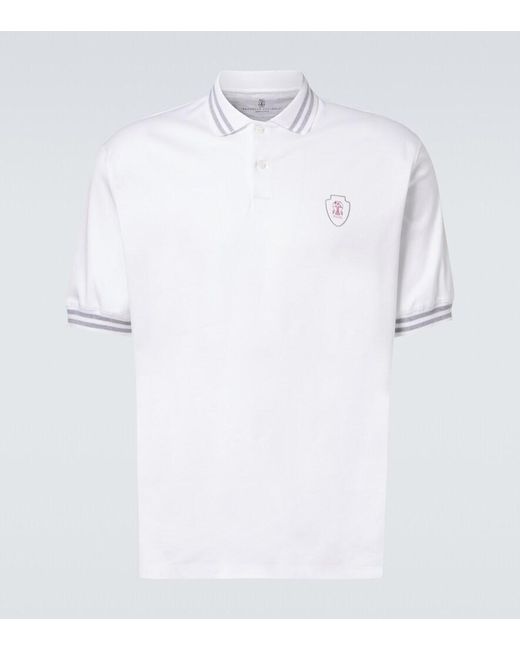 Brunello Cucinelli White Cotton Polo Shirt for men