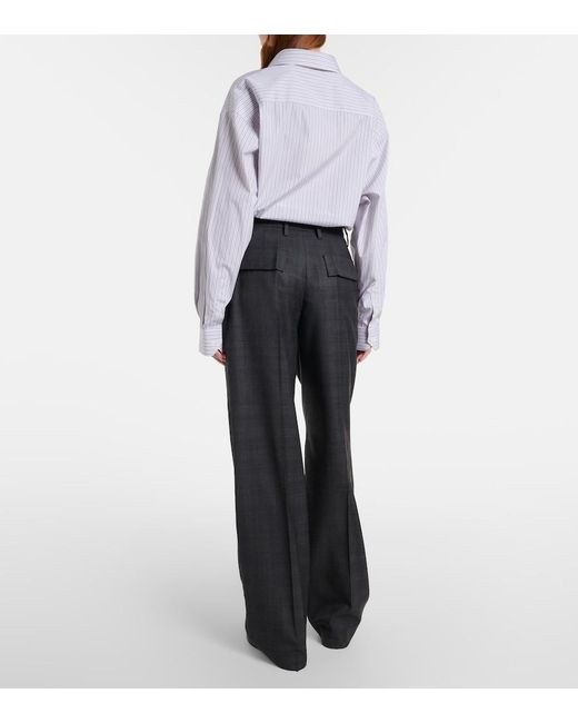 Prada Blue Checked Wool Wide-Leg Pants