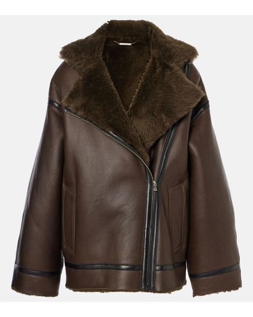 Nour Hammour Brown Jacqueline Shearling-Trimmed Leather Jacket
