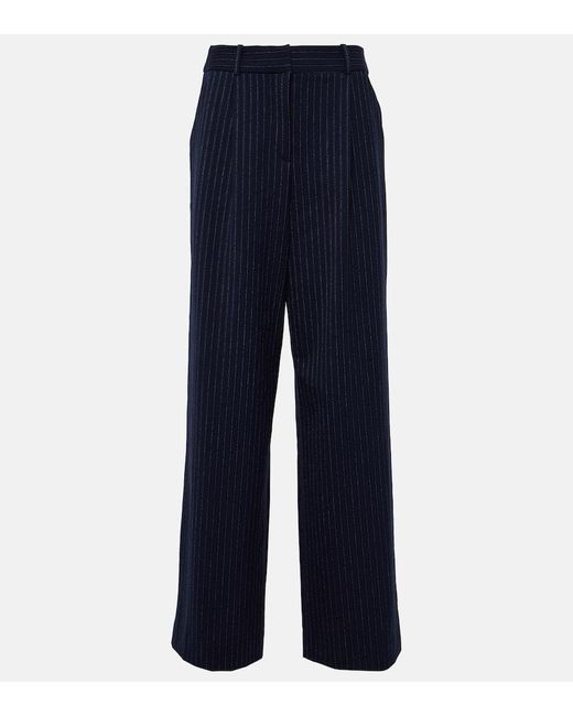 Veronica Beard Blue Heyser Pinstripe High-rise Wide-leg Pants