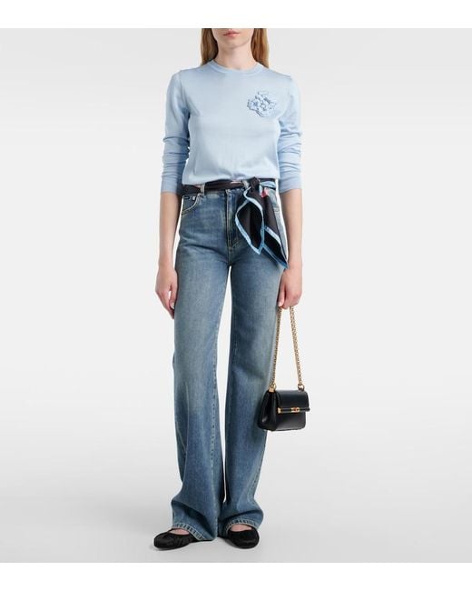 Dolce & Gabbana Blue Silk Pullover With Flower Brooch
