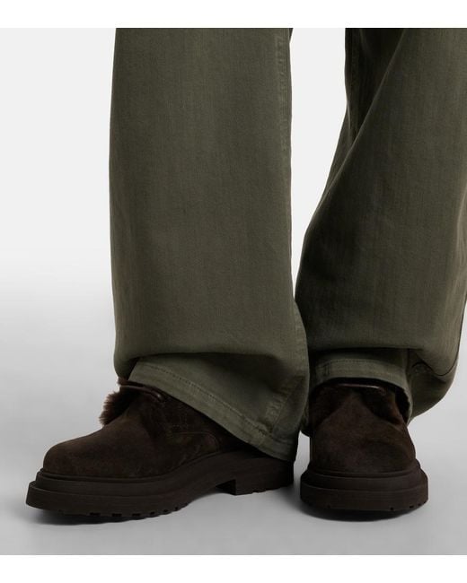 Brunello Cucinelli Black Monili Shearling-Trimmed Suede Lace-Up Boots