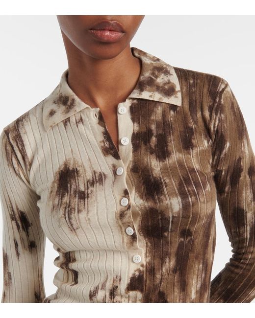 The Attico Natural Printed Cashmere And Silk Polo Sweater