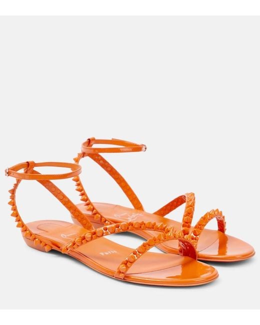 Christian Louboutin Orange Mafaldina Spikes Leather Sandals