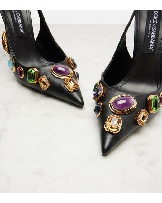 Dolce & Gabbana Black Slingback-Pumps Dg Aus Leder Mit Kristallen