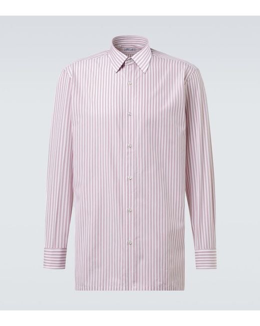Charvet Pink Striped Cotton Poplin Shirt for men