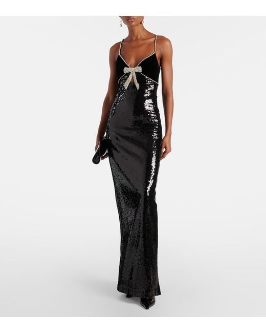 Rebecca Vallance Black X Nicky Hilton Lena Bow-Detail Sequined Gown