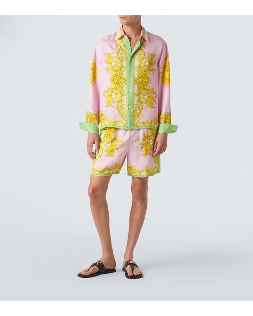 Versace Pink Printed Silk Shorts for men