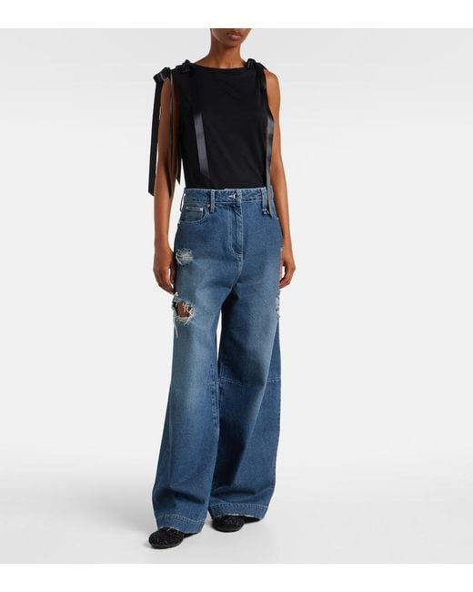 Simone Rocha Blue Distressed High-Rise Wide-Leg Jeans