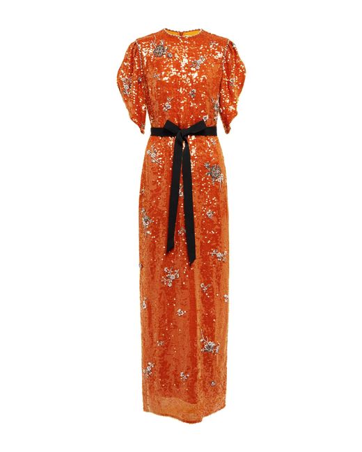 Erdem Orange Asteria Embellished Maxi Dress