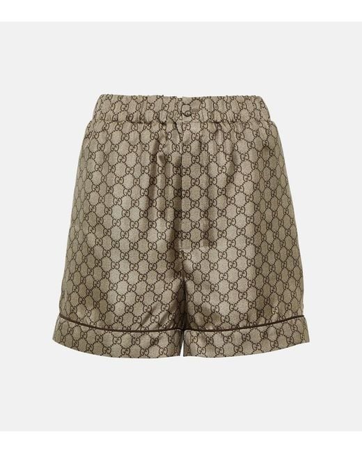 Shorts de sarga de seda con GG estampados Gucci de color Natural