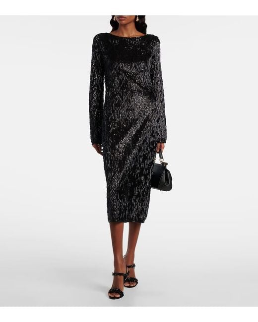 Dolce & Gabbana Black Sequined Midi Dress
