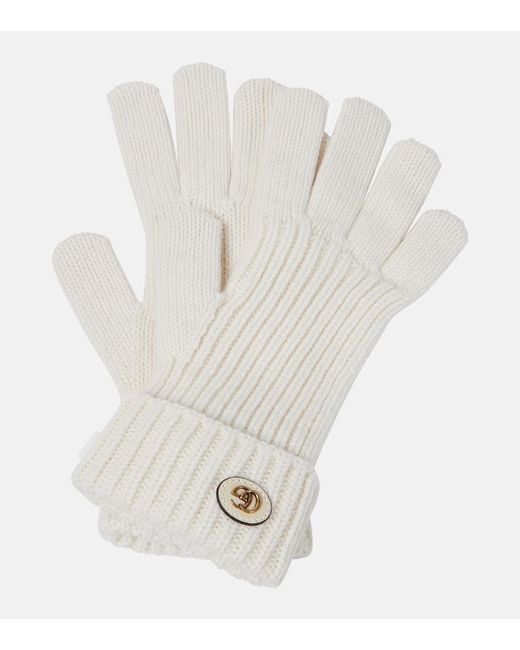 Gucci White Wool Cashmere Gloves With Double G