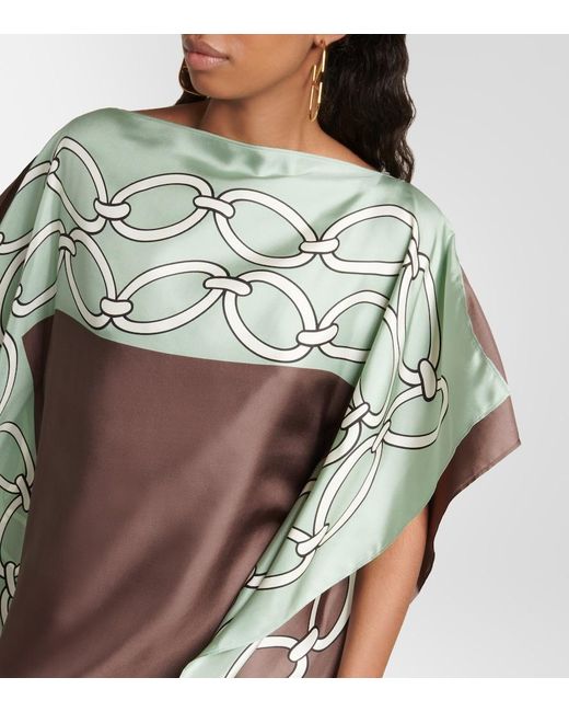 Valentino Green Chain-Print Silk Kaftan Dress