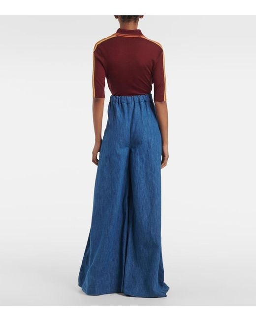 Gabriela Hearst Blue Gelos High-Rise Cotton And Linen Wide-Leg Pants