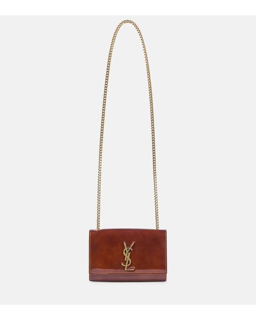 Saint Laurent White Kate Small Patent Leather Wallet On Chain