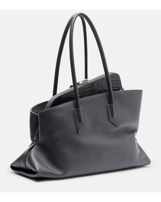 The Attico Black La Passeggiata Medium Leather Tote Bag
