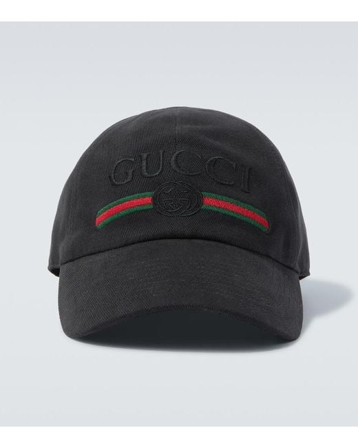 Gucci Black Web Stripe Cotton Baseball Cap for men