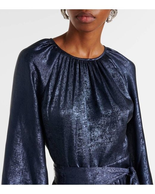 Jonathan Simkhai Blue Varenya Pleated Satin Maxi Dress