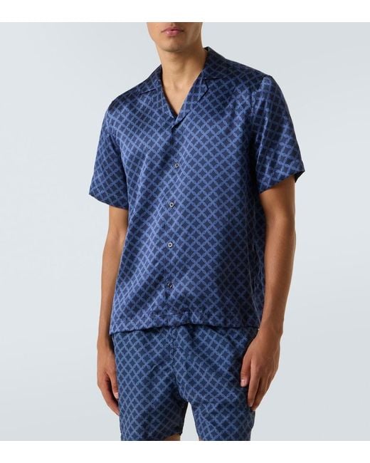 Frescobol Carioca Blue Roberto Silk Bowling Shirt for men