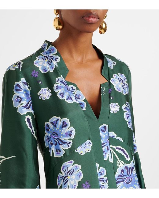 Dorothee Schumacher Blue Big Garden Floral Silk Twill Midi Dress