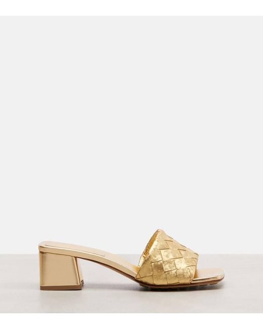 Bottega Veneta Natural Parco Intrecciato Metallic Leather Mules