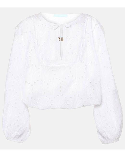 Melissa Odabash White Angie Puff-sleeve Cotton Crop Top