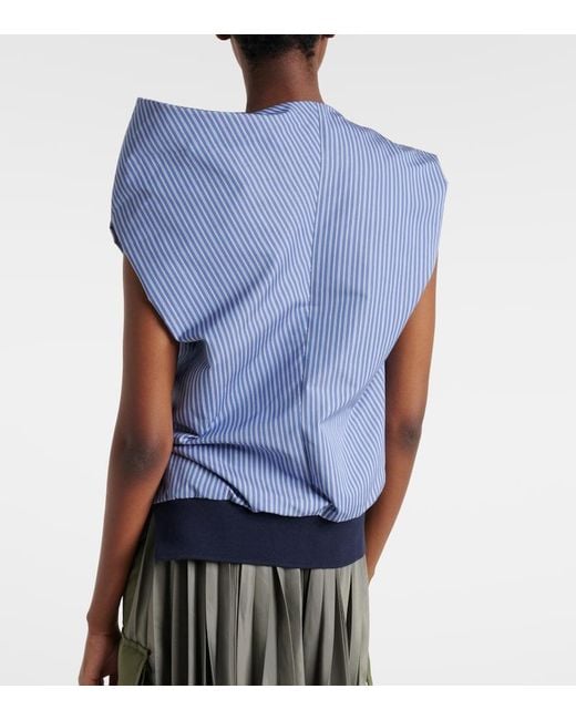 Sacai Blue Striped Cotton-Blend Top