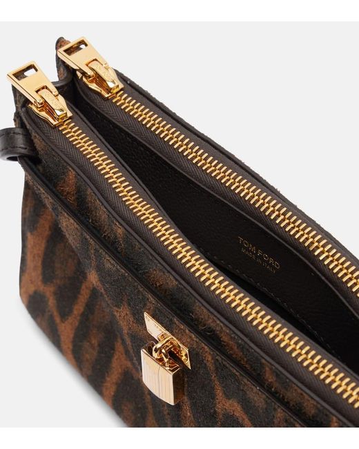 Tom Ford Brown Padlock Leopard-Print Suede Crossbody Bag