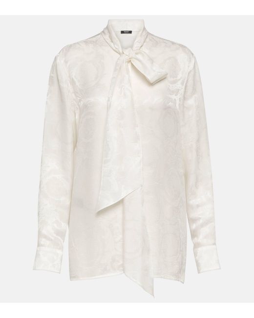 Blouse Barocco en jacquard de soie Versace en coloris White
