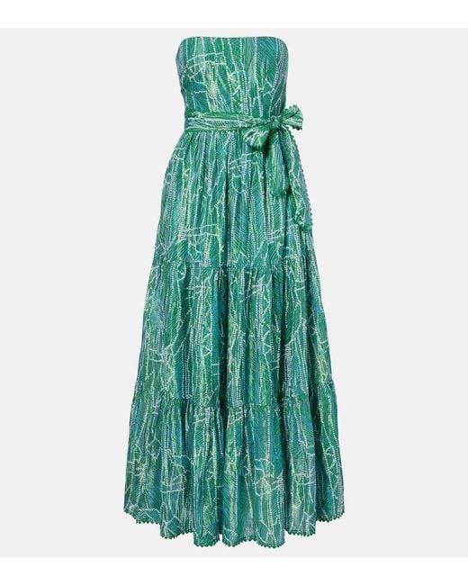 Poupette Green Thelma Printed Cotton-Blend Maxi Dress