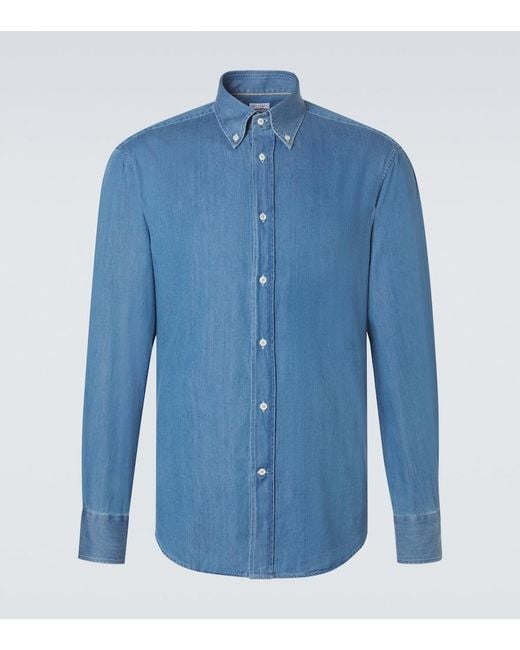 Brunello Cucinelli Blue Denim Shirt for men