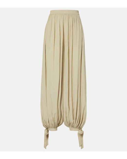 Chloé Natural Pleated Satin Balloon Pants