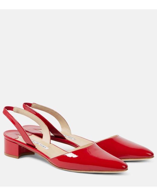 Manolo Blahnik Red Aspro 30 Patent Leather Slingback Pumps