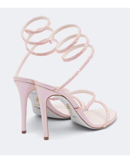 Rene Caovilla White X Swarovski Cleo Embellished Leather Sandals