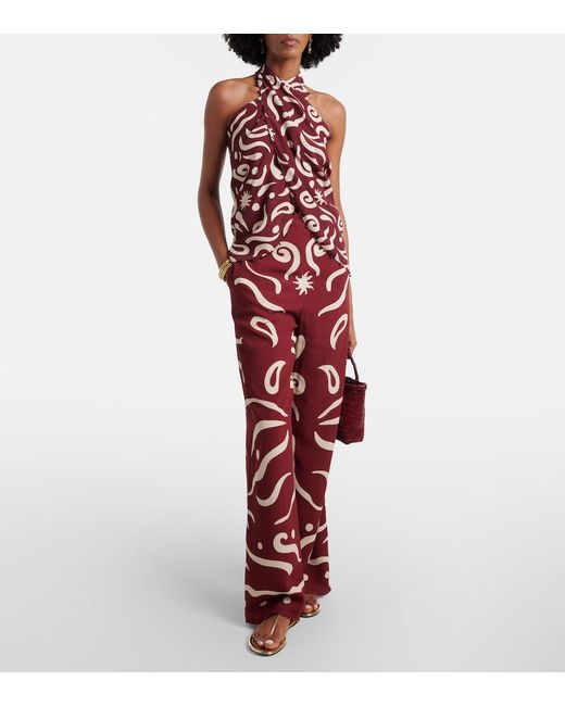 Cala De La Cruz Red Toya Printed Wide-Leg Pants