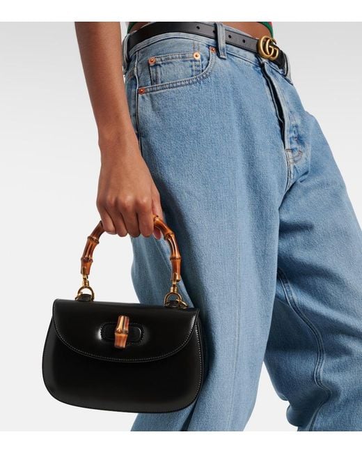 Gucci Black Tote Bamboo 1947 Jumbo Gg Small