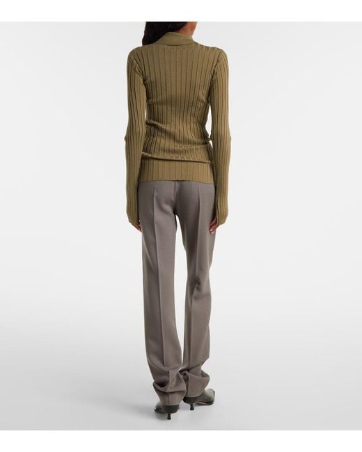 Calvin Klein Green Ribbed-Knit Wool Polo Shirt