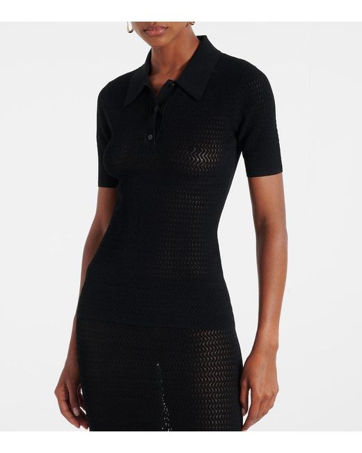 Victoria Beckham Black Polohemd Aus Pointelle-Strick