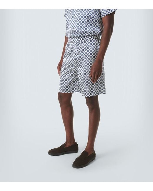Frescobol Carioca Blue Palma Printed Silk-Blend Shorts for men