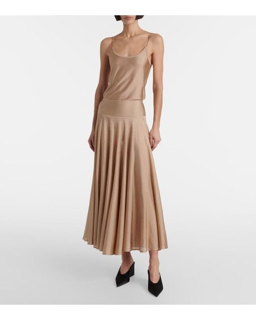 Alaïa Natural Flared Fine-Knit Maxi Skirt