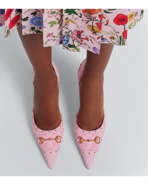 Gucci Pink Savoy Horsebit Gg Canvas Pumps