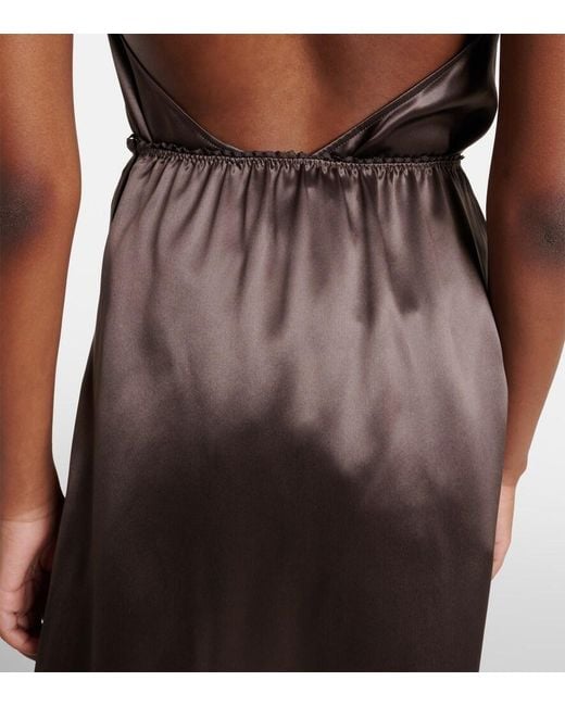 Magda Butrym Brown Lace-Trimmed Silk Satin Slip Skirt