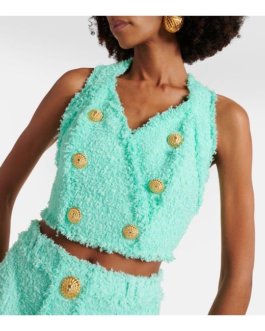 Balmain Green Tweed Top