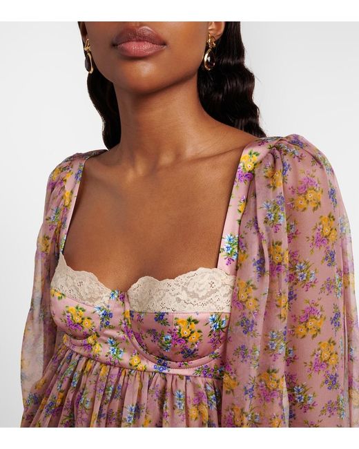 Dolce & Gabbana Pink Floral Lace-Trimmed Silk And Cotton-Blend Chiffon Minidress