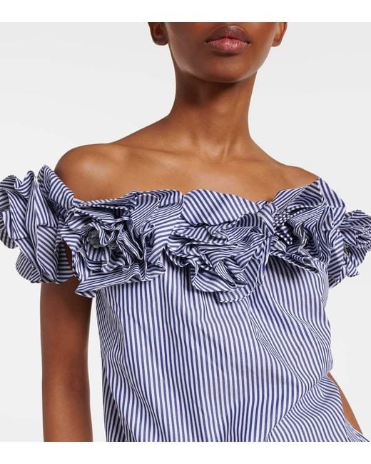 Top De Algodon A Rayas Con Aplique Floral Carolina Herrera de color Blue