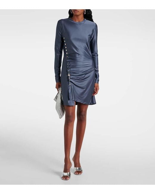 Rabanne Blue Gathered Jersey Minidress