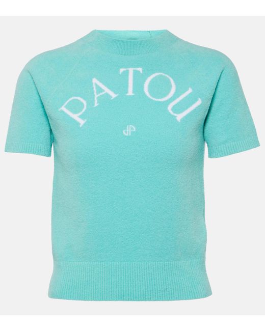 Patou Blue Logo Knitted Cotton-blend T-shirt