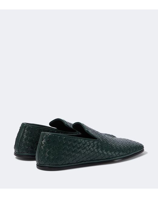 Bottega Veneta Green Palazzo Intrecciato Leather Loafers for men